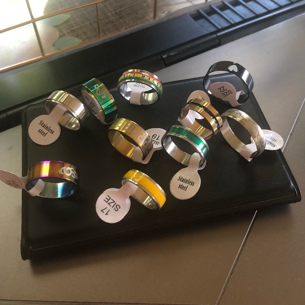 10 Pcs Stainless Steel Rings Set with Multicolor Accents Mix Size